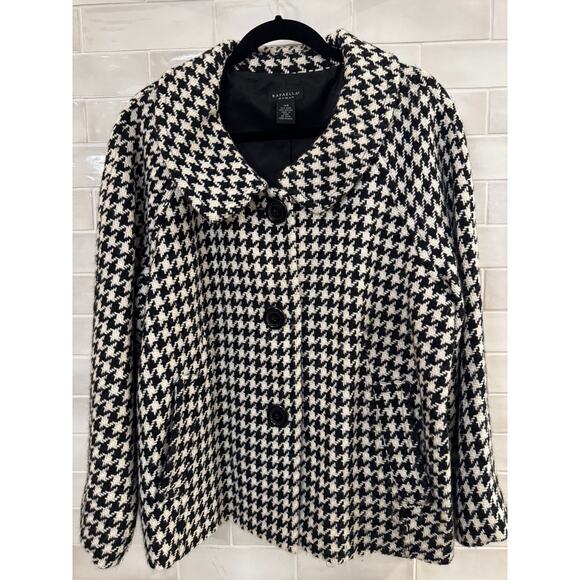Rafaella Woman Houndstooth Wool Blend 16W Black White Jacket - Picture 2 of 7